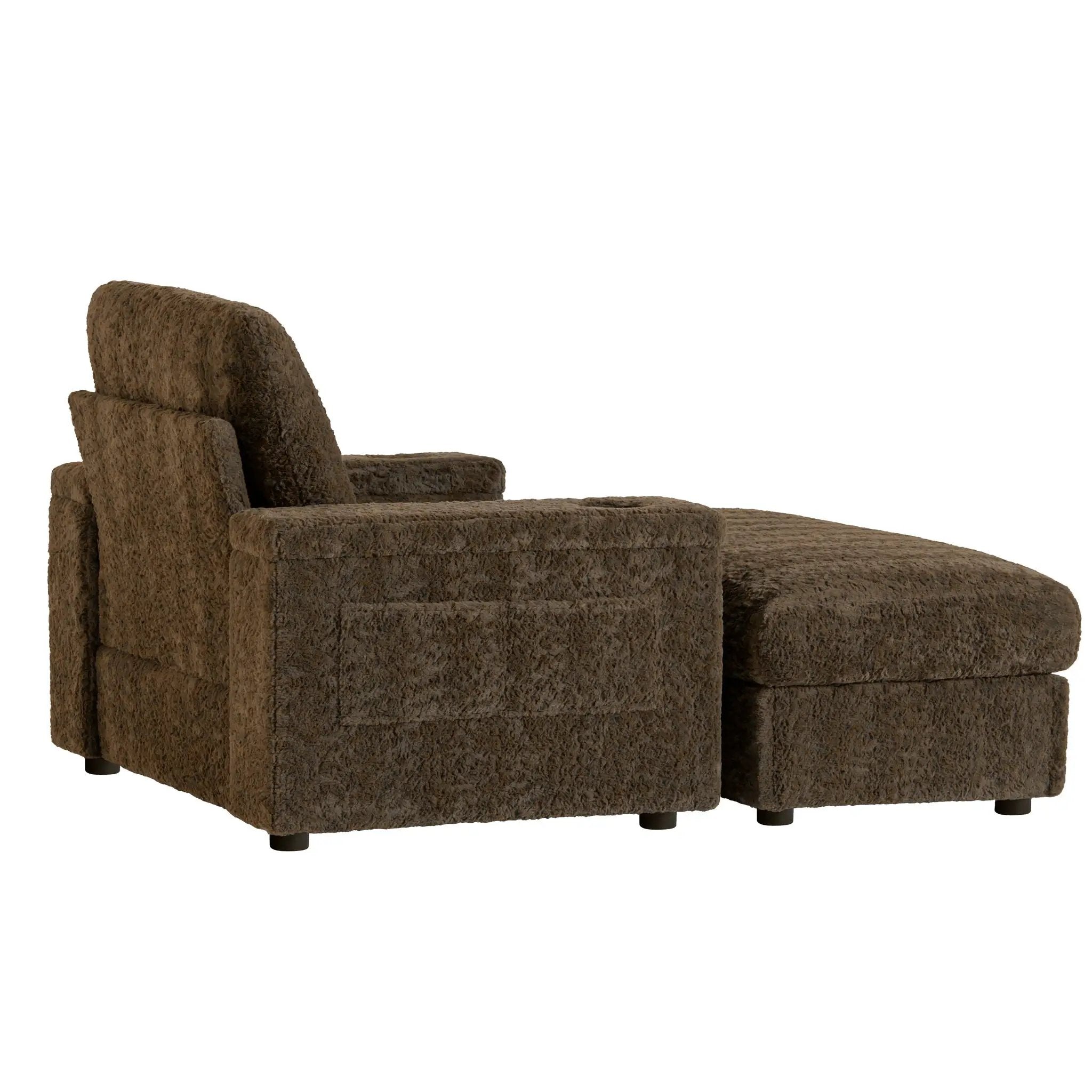 Oversized Chaise Lounge Indoor Rabbit Fur Sofa Bed With Storage Ottoman And Armrests Cup Holders With Deep Seat by HouseOfZazla