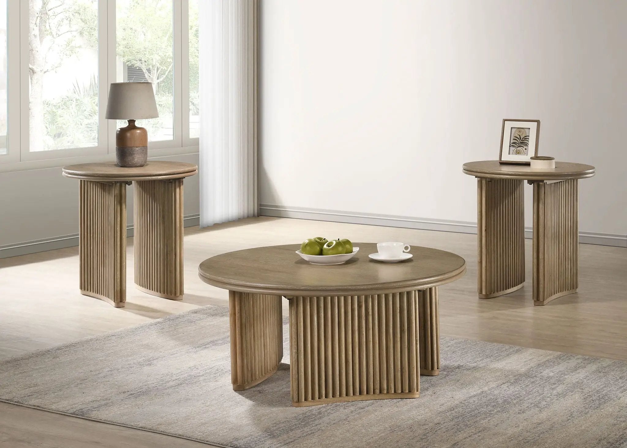 Adina Round Wood Side End Table Distressed Light Brown by Unique Piece Furniture