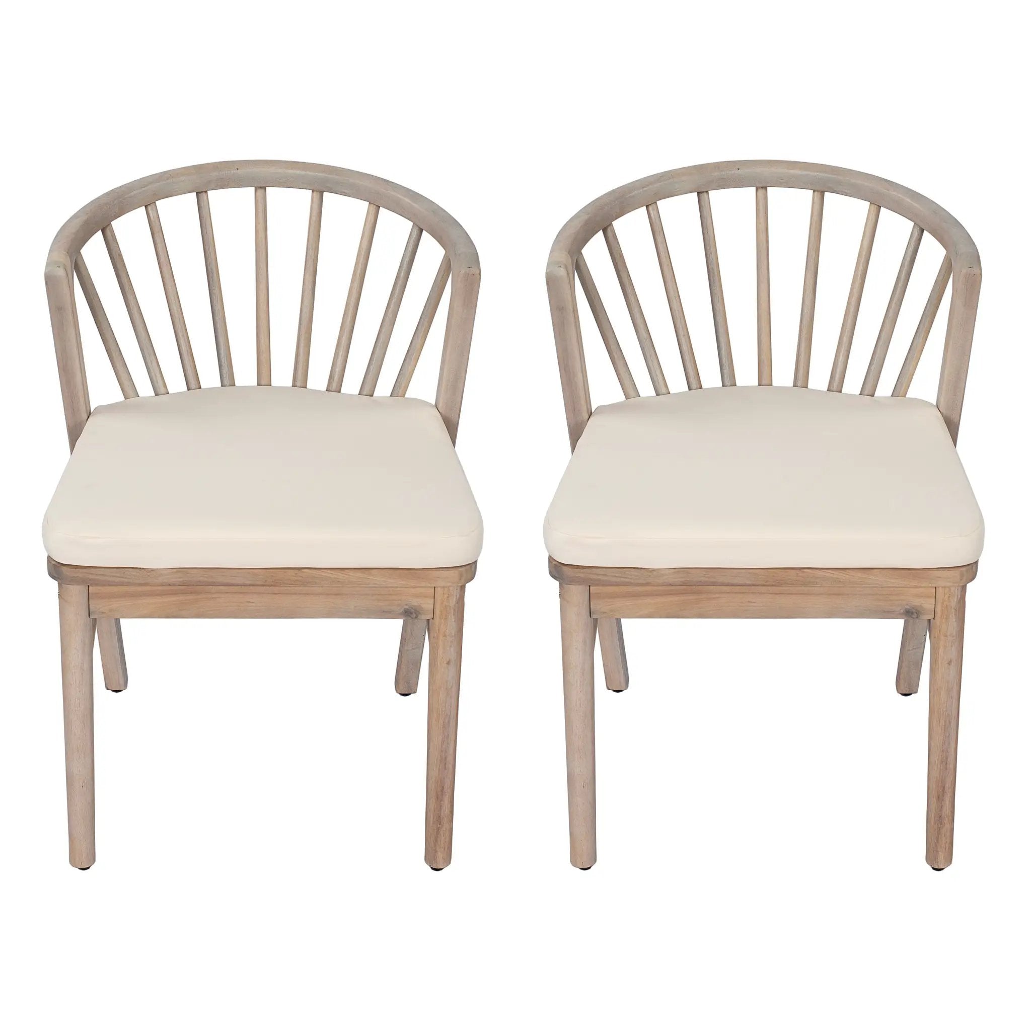 Outdoor Dining Chairs Set of 2 with Acacia Wood and Cream Washable Cushions by HouseOfZazla