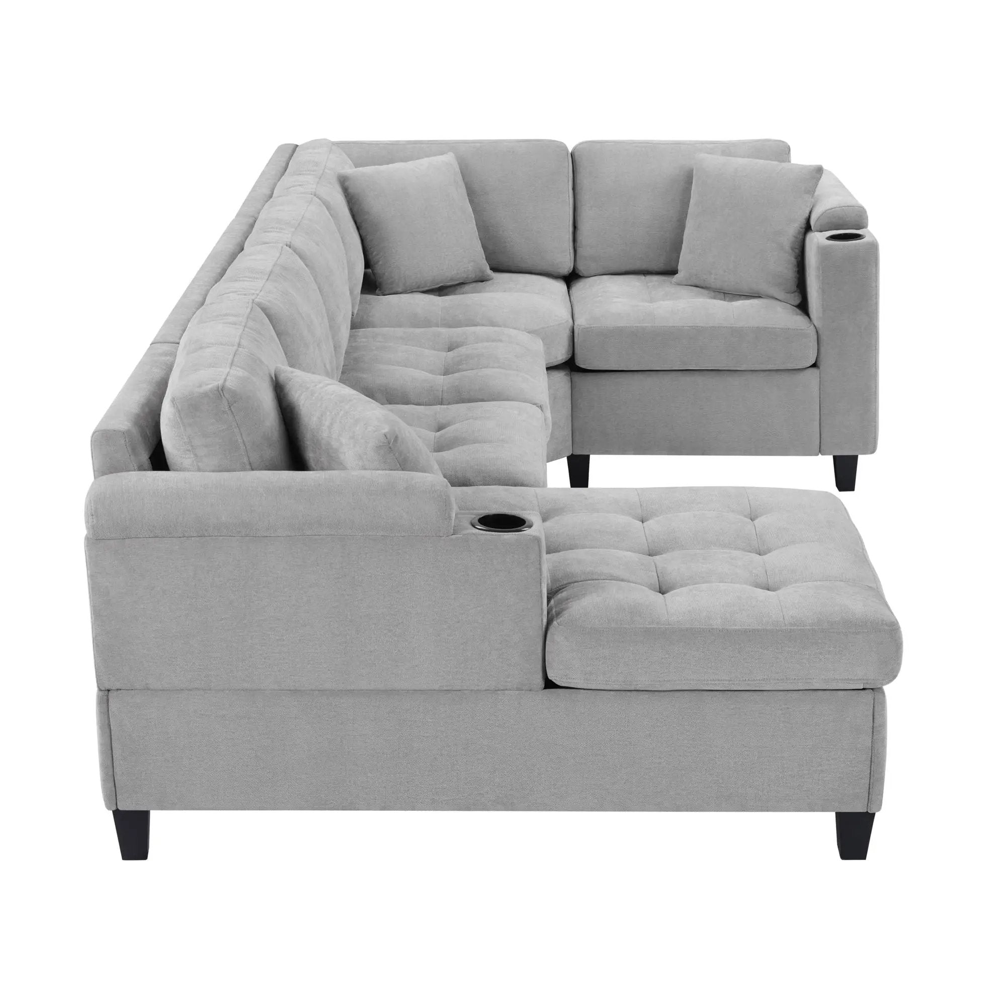 U Shaped Sectional Sofa, Corner Living Room Couch With Built In Cup Holders, Storage, USB Ports by HouseOfZazla