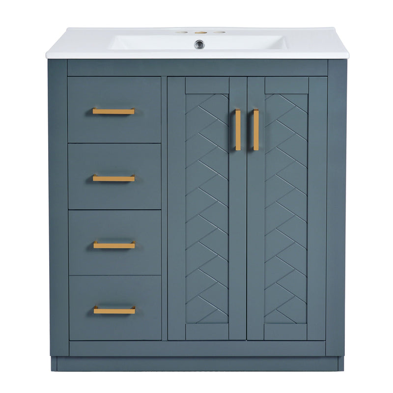 Ceramic Sink Combo, Freestanding Vanity Set With 3 Drawers & Soft Closing Doors by HouseOfZazla