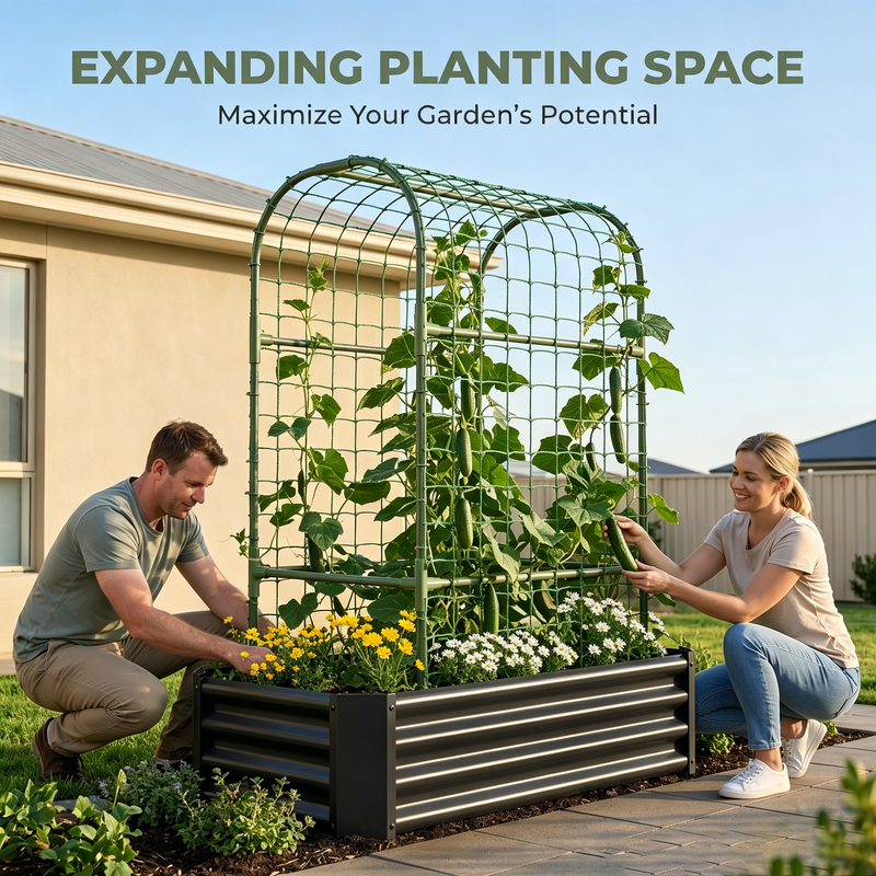 2-in-1 Raised Garden Bed with Trellis - 4x2x1 Ft Outdoor Planter by HouseOfZazla