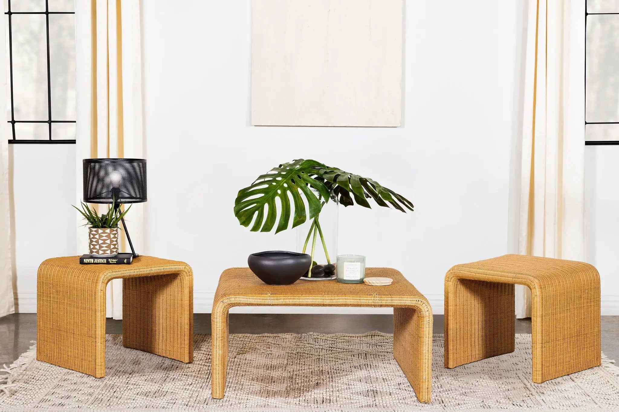 Cahya 3-piece Rattan Coffee and End Table Set Natural by Unique Piece Furniture