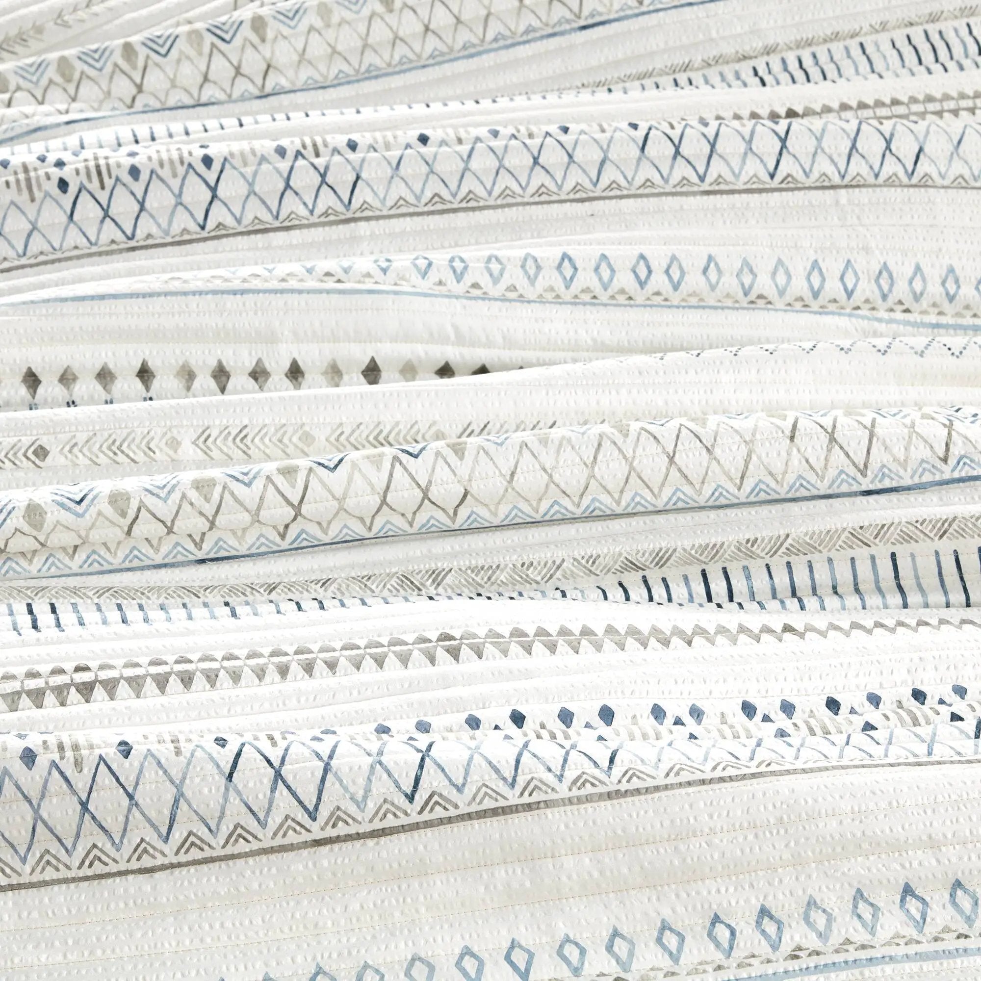 3 Piece Printed Microfiber Seersucker Quilt Set Taupe/Blue Full/Queen by HouseOfZazla