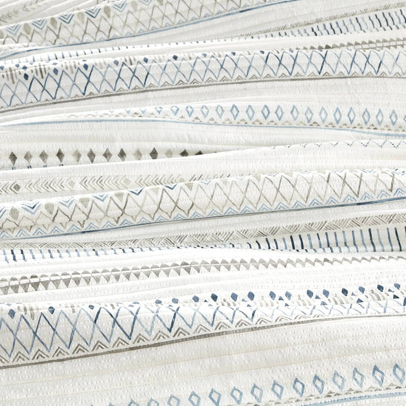 3 Piece Printed Microfiber Seersucker Quilt Set Taupe/Blue Full/Queen by HouseOfZazla