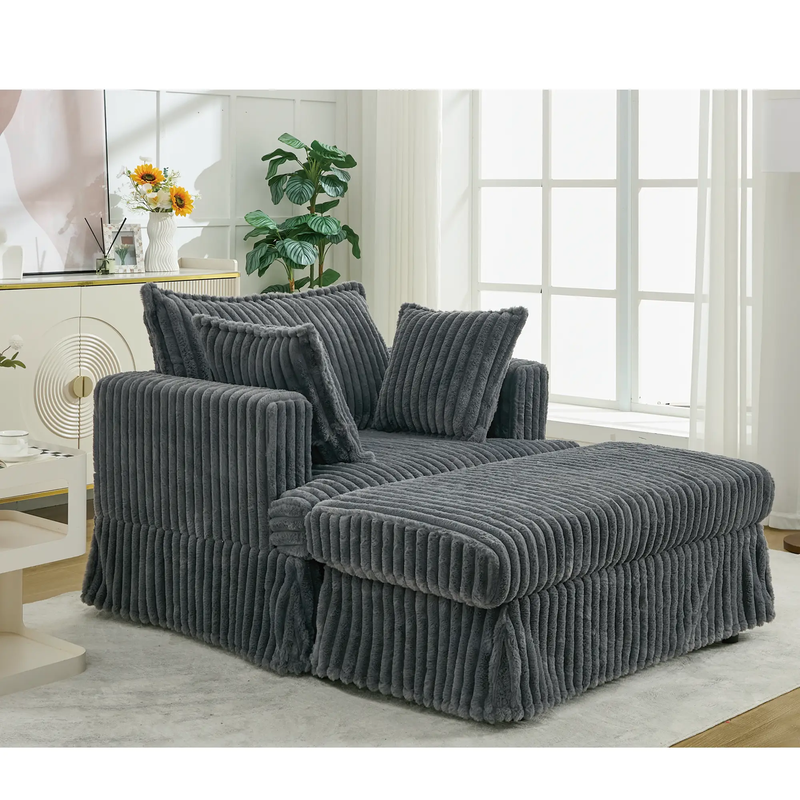 Oversized Corduroy Chaise Lounge with Ottoman in Dark Gray by HouseOfZazla