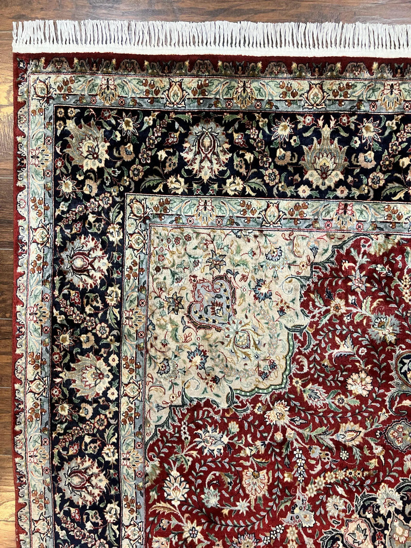 Pak Persian Rug 8x10, Wool Hand Knotted Vintage Carpet, Dark Red & Navy Blue, Dome Design Floral Medallion Rug, 8 x 10 Oriental Rug by Jewel Rugs