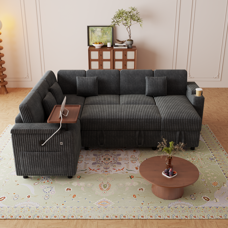 100-Inch Pull-Out Sofa with USB Ports and Cup Holder by HouseOfZazla