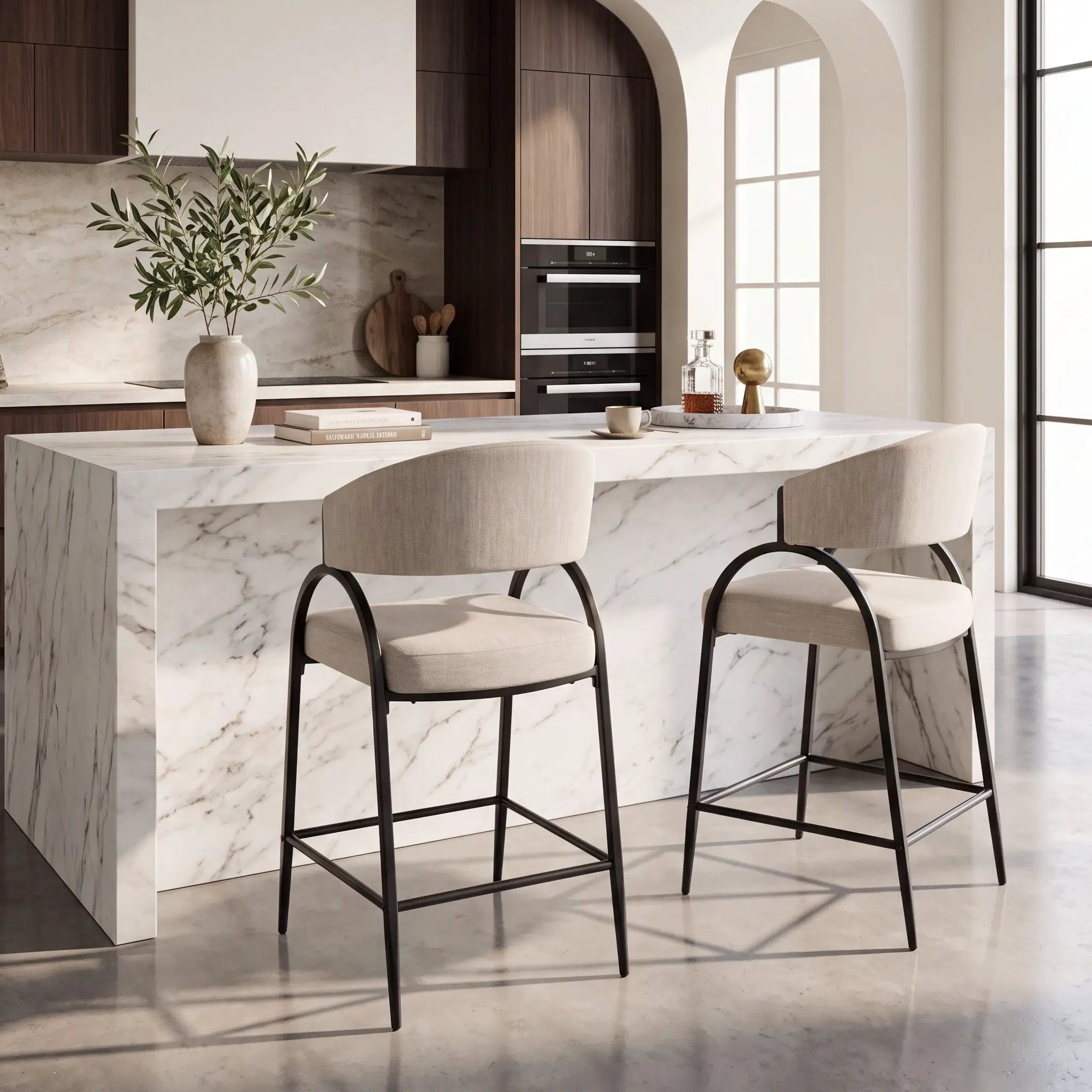 25'' Seat Height Modern Fabric Bar Stools with Back by HouseOfZazla