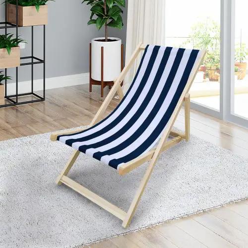Sling Folding Chaise Lounge Chair - Stripe Blue by Unique Piece Furniture