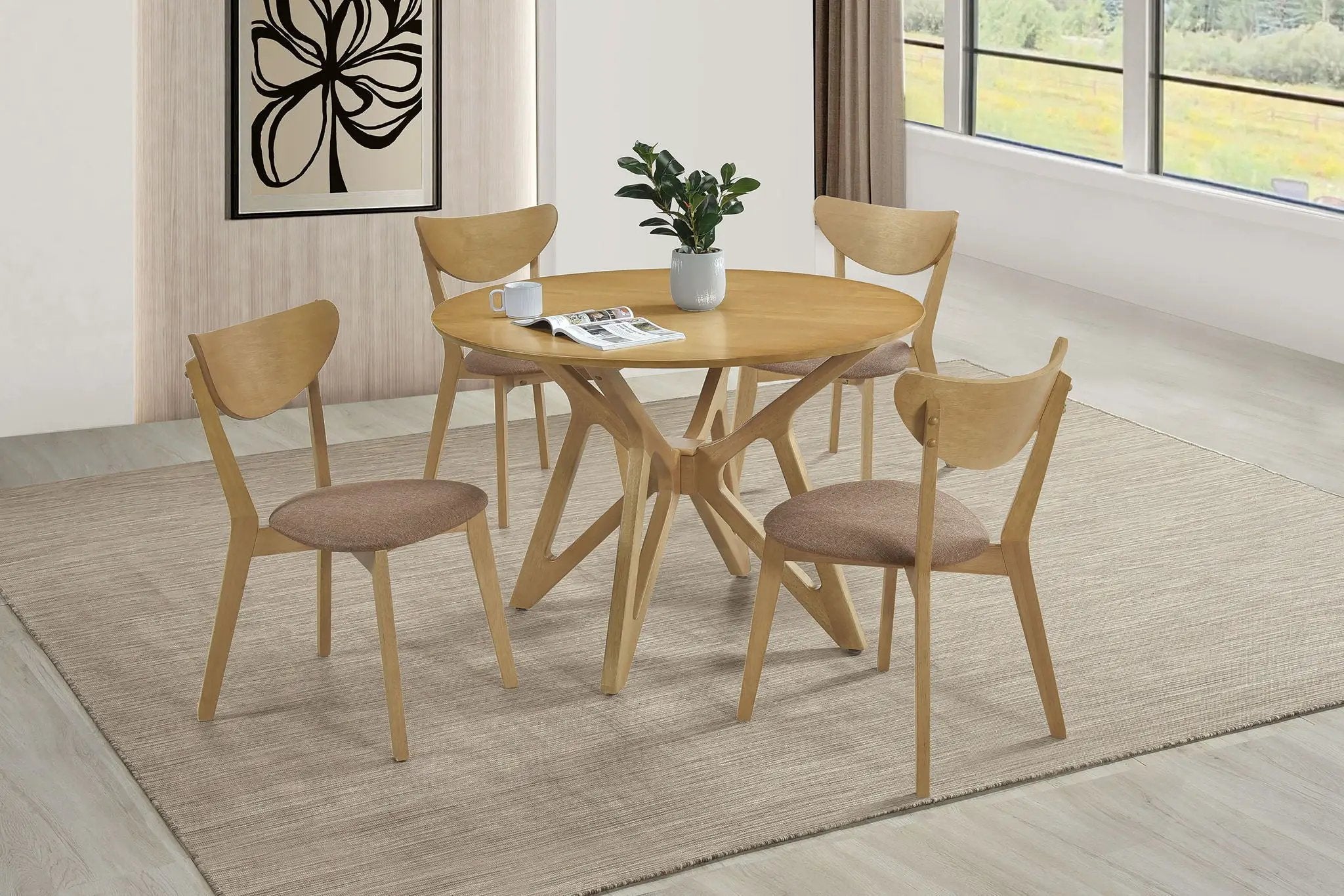Elowen 5-piece Round Solid Wood Dining Set Light Walnut by Unique Piece Furniture