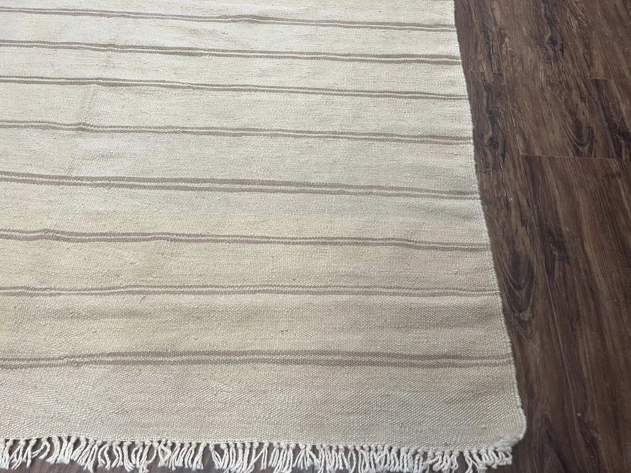 New Turkish Kilim Rug 5x8 Flatweave Carpet, Bohemian Rug, Contemporary Rug, Hand Woven, Wool Area Rug, Gray and Taupe, Striped Pattern by Jewel Rugs