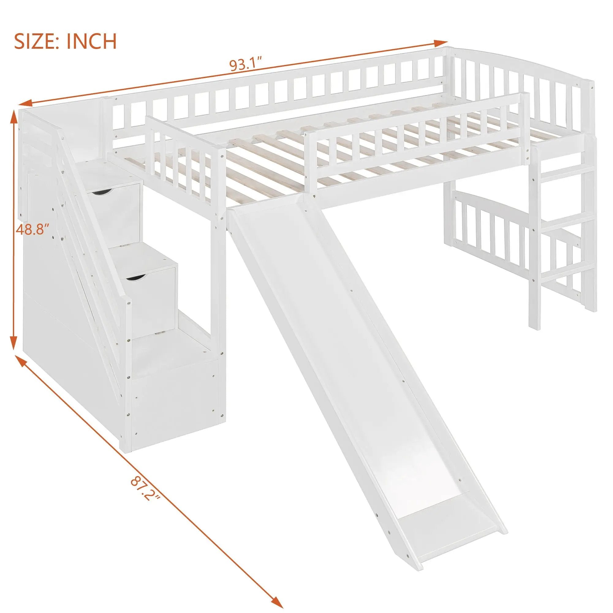 Loft Stairway Bed With 2 Drawers, Convertible Ladder And Slide by HouseOfZazla