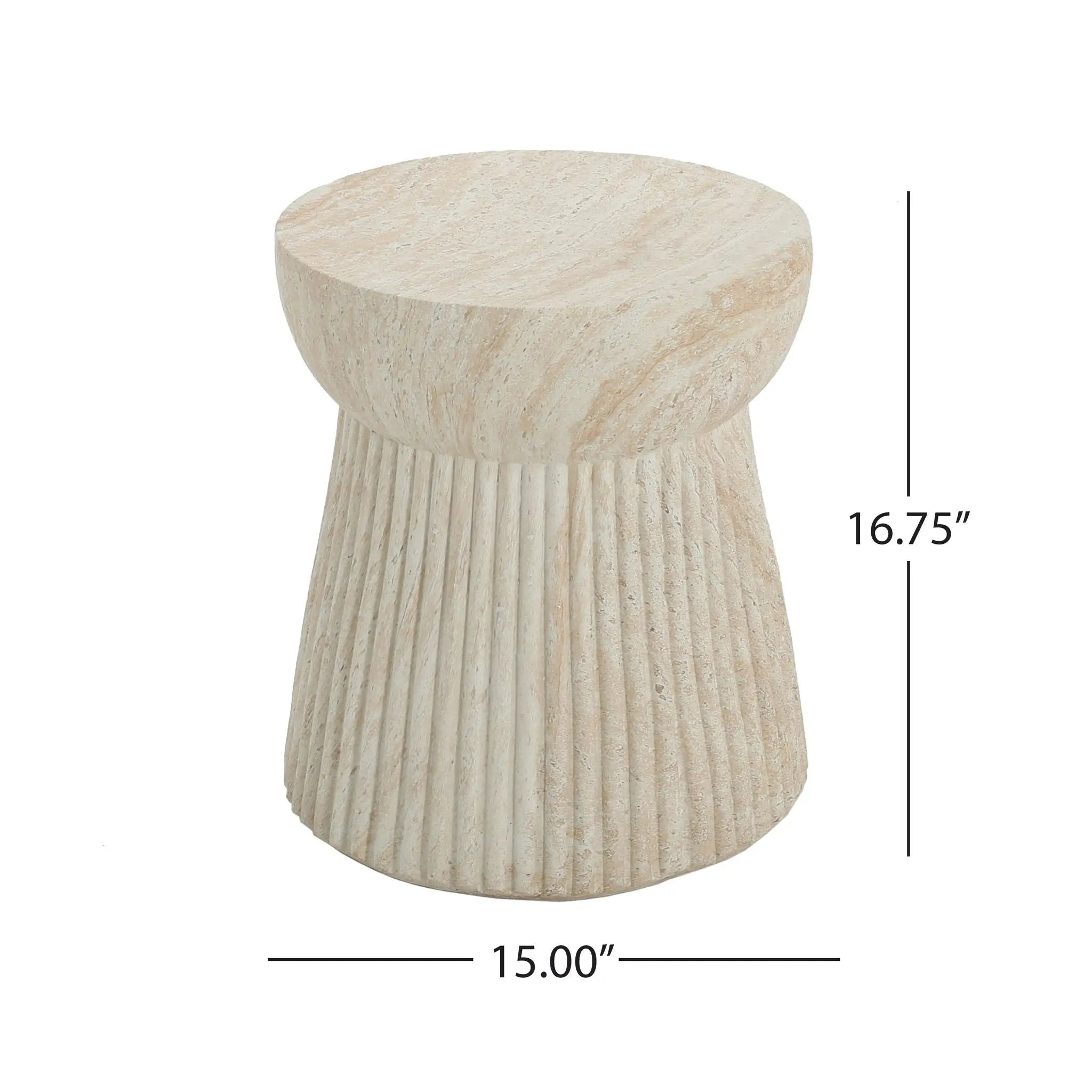 Outdoor Travertine Concrete Side Table - Beige by HouseOfZazla