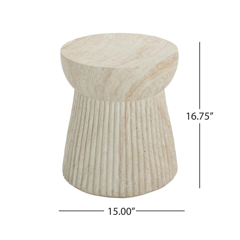 Outdoor Travertine Concrete Side Table - Beige by HouseOfZazla