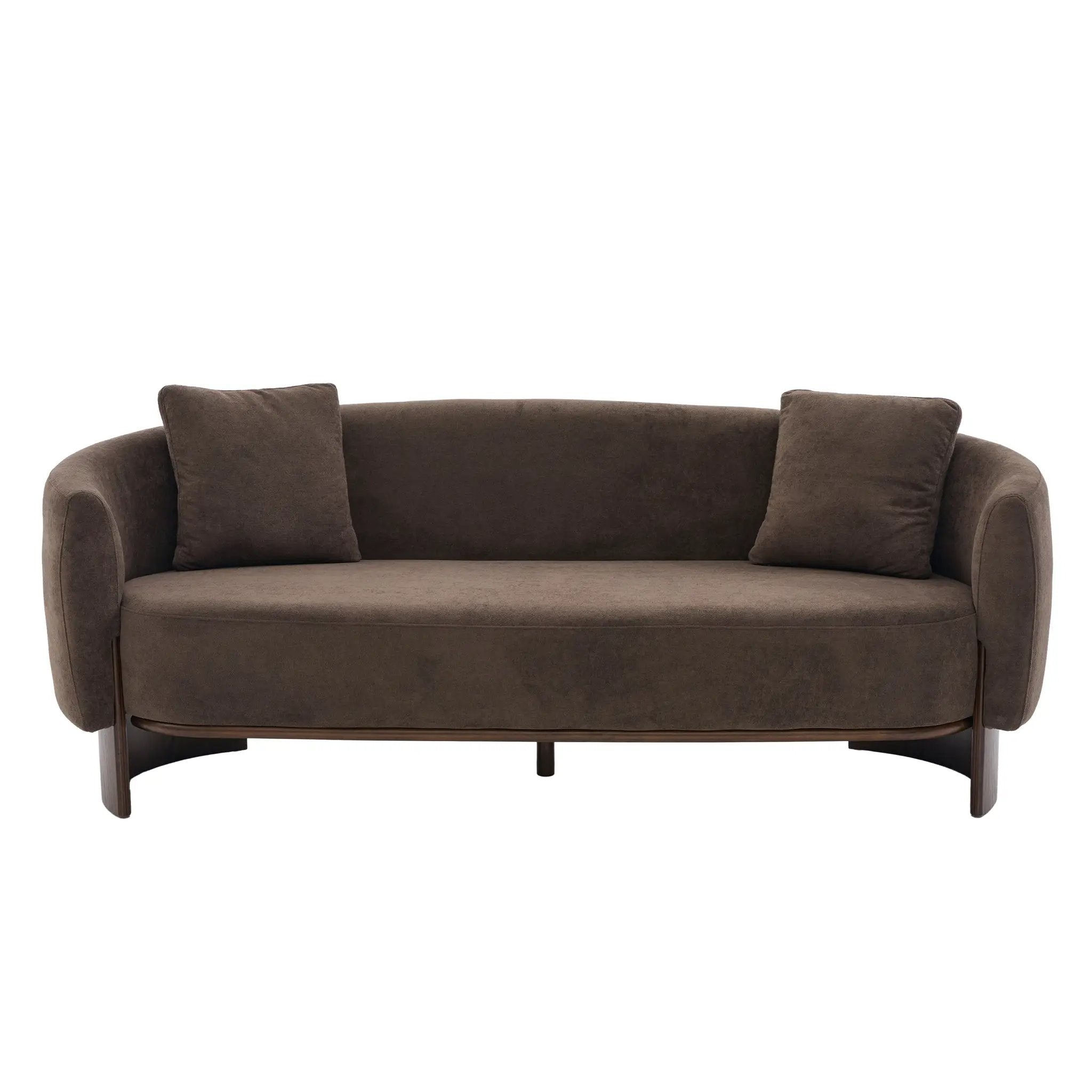 81 In. Curved Velvet Sofa With Wooden Base by HouseOfZazla
