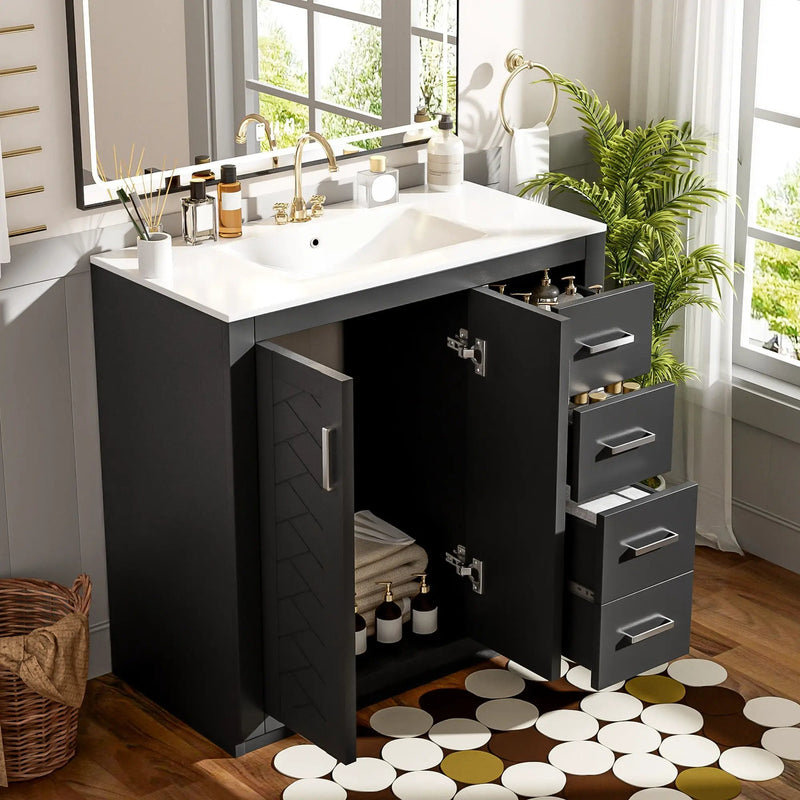 Bathroom Vanity With Sink Combo, Storage Cabinet, Freestanding Set With 3 Drawers & Soft Closing Doors by Unique Piece Furniture
