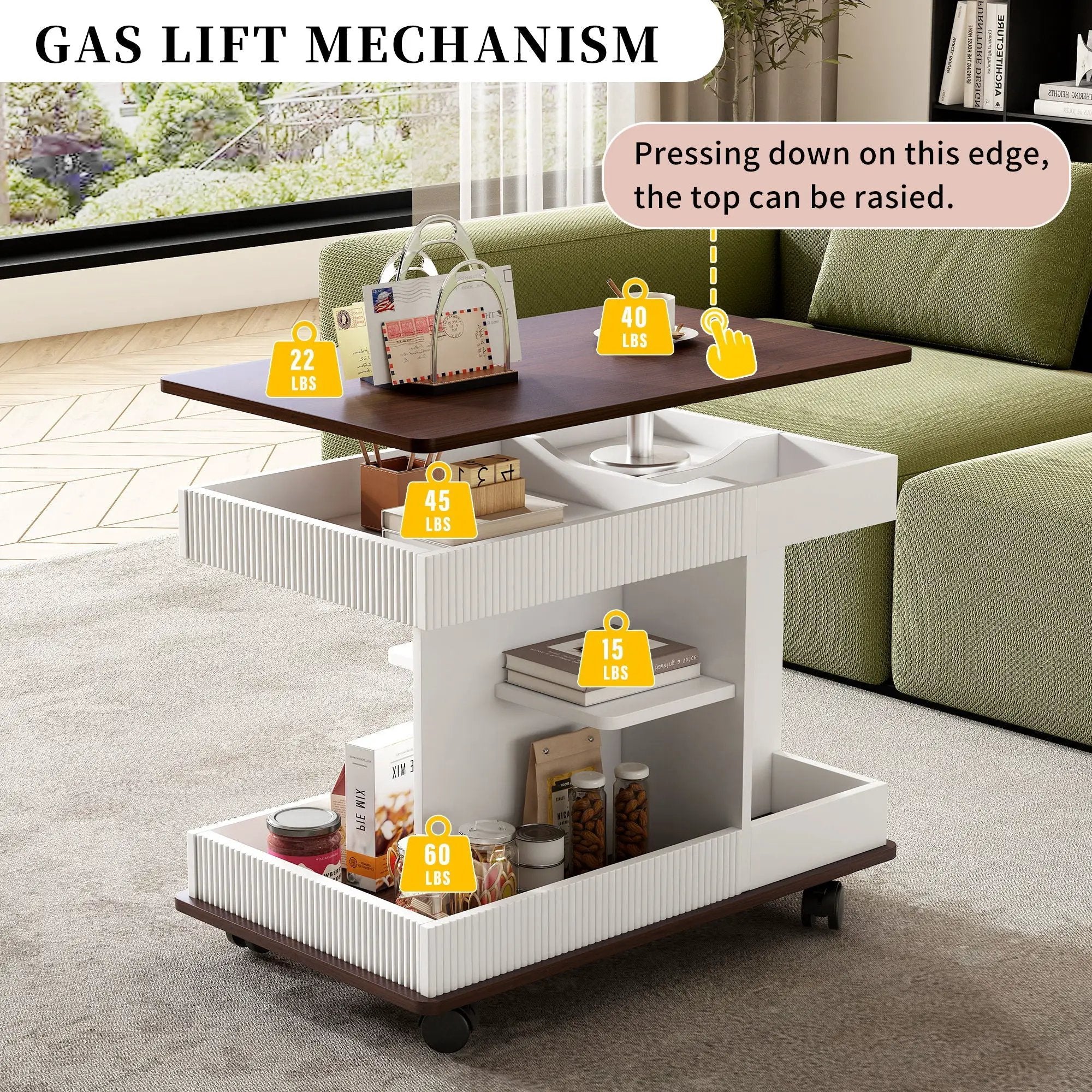 Adjustable End Table With Wheels, 360°Rotating Top And Storage Space by Unique Piece Furniture