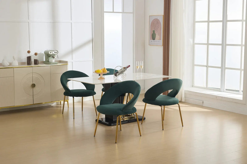 Velvet Fabric Dining Chair with Curved Backrest and Golden Metal Legs by HouseOfZazla