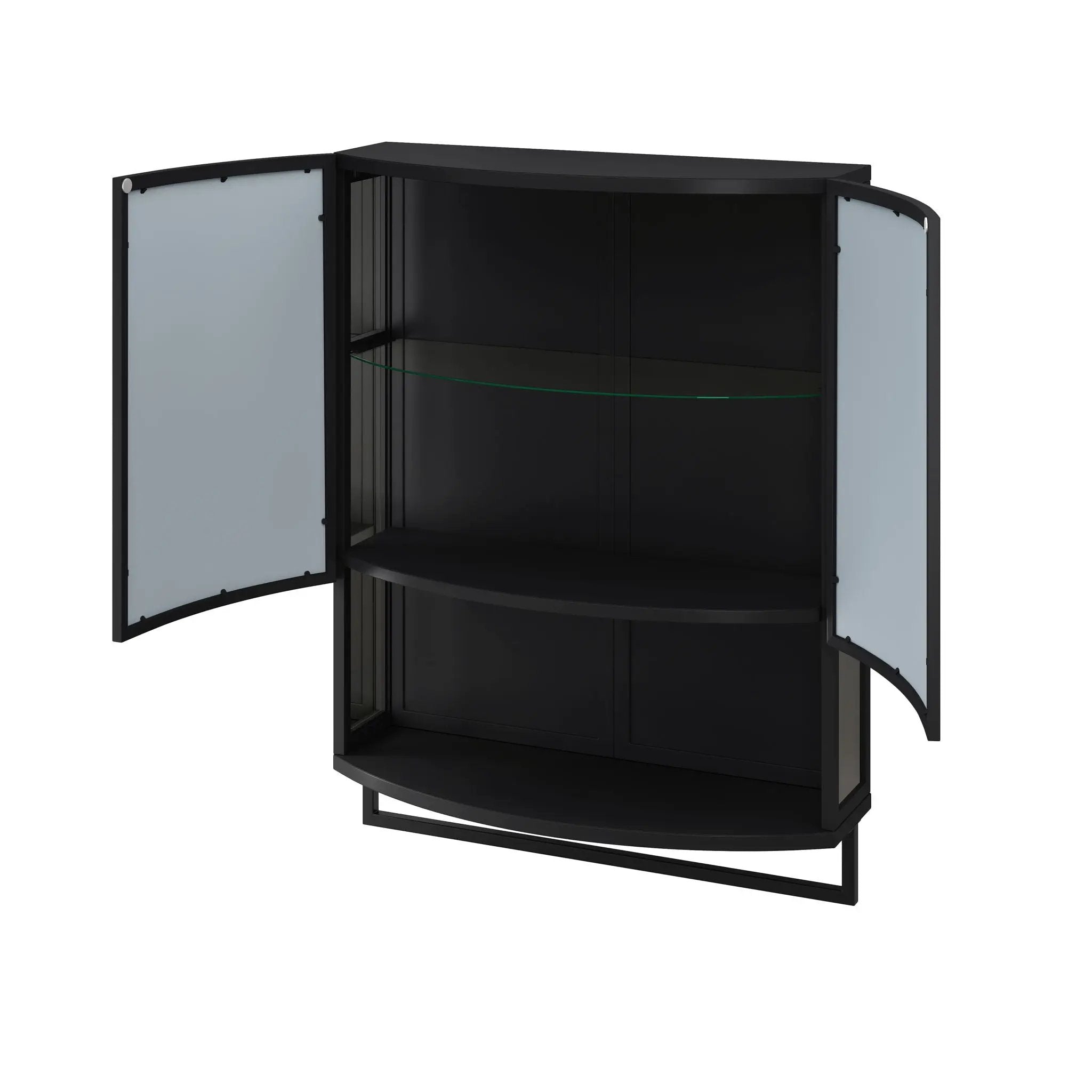 Arched Glass Double Door Wardrobe With Shatterproof Mirror, Open Shelf & Towel Rack by Unique Piece Furniture
