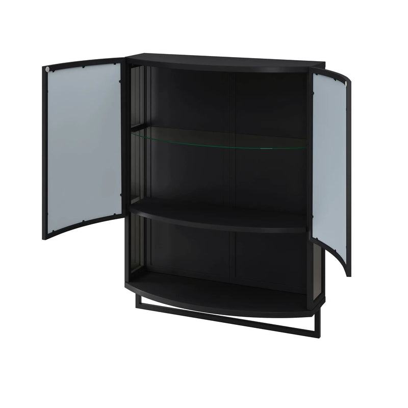 Arched Glass Double Door Wardrobe With Shatterproof Mirror, Open Shelf & Towel Rack by Unique Piece Furniture