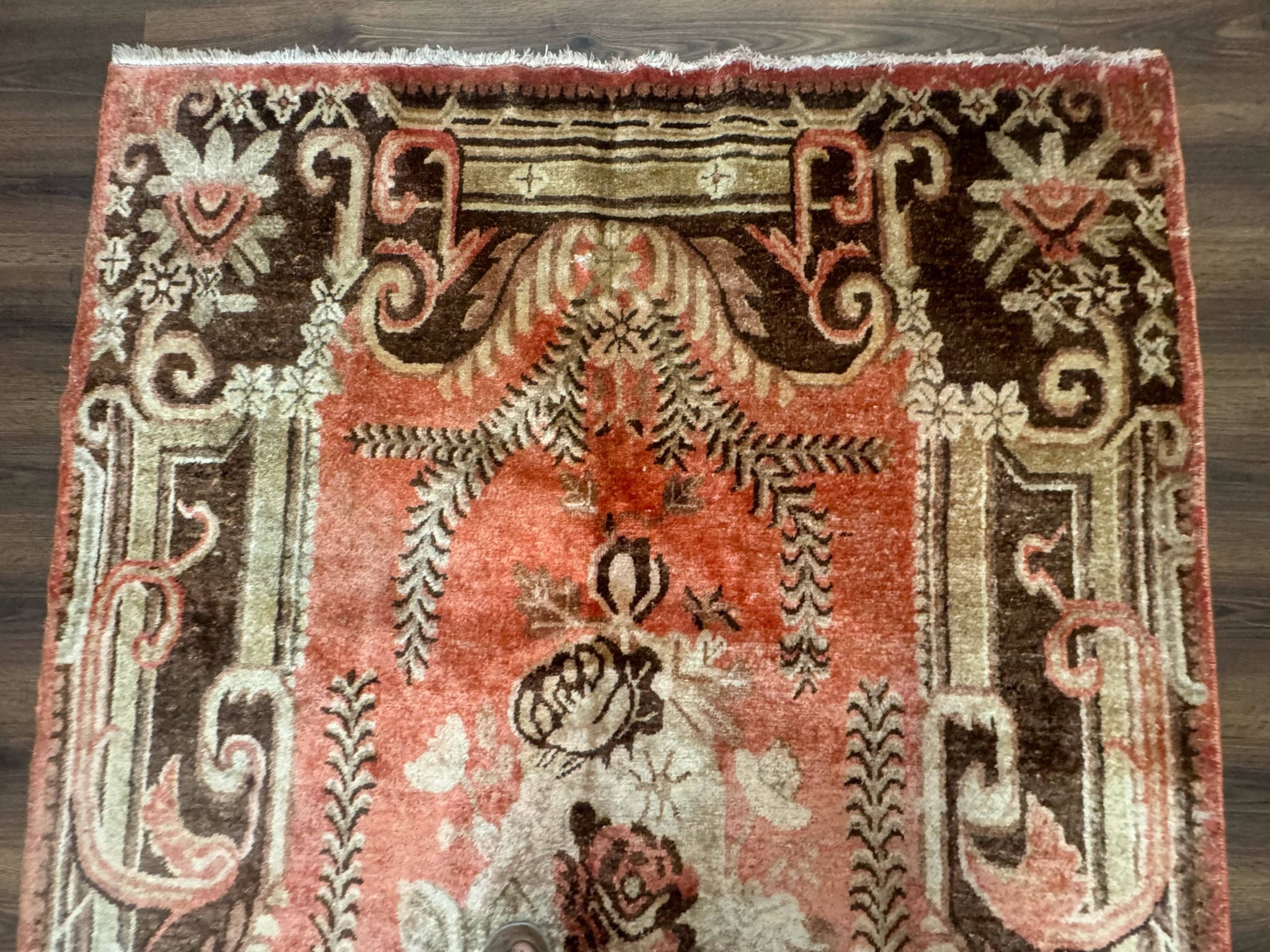 Khotan Rug 5x9, Terracotta and Brown, Floral, Chinese Wool Carpet, Antique Rug by Jewel Rugs