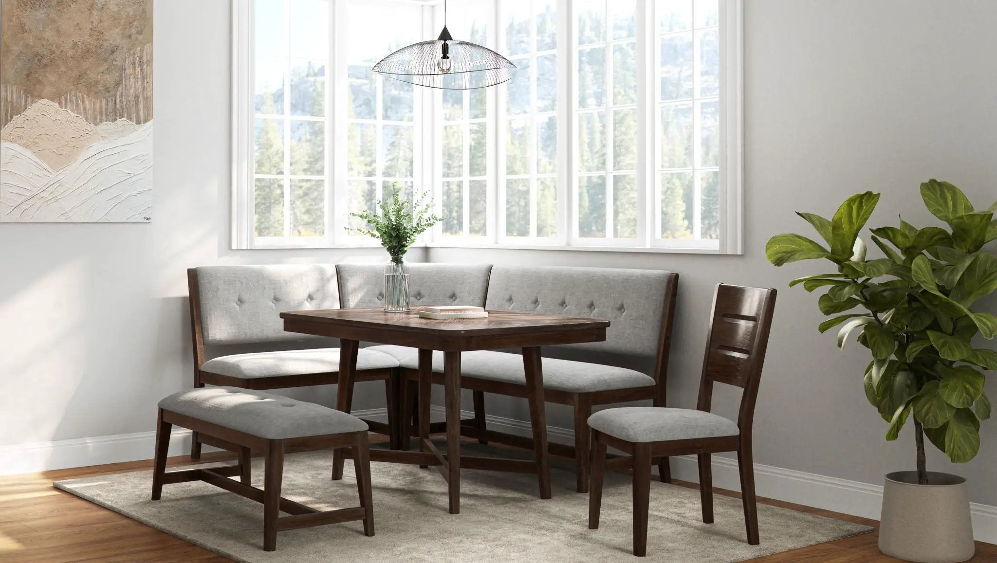 Backless Upholstered Dining Bench Mid Century Seating - Beige by Unique Piece Furniture