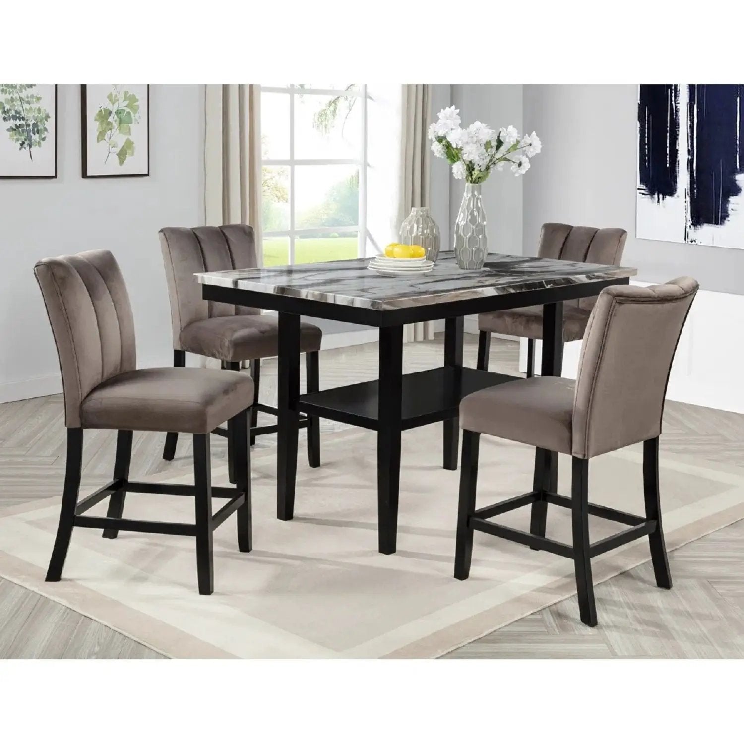 Counter Dining Table With Storage Bottom Shelf For Kitchen - Black by Unique Piece Furniture