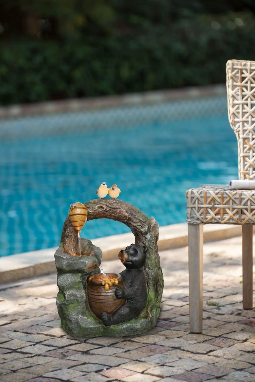 Decorative Two Tiered Water Fountain With Woodland Animal Design, Outdoor Fountain With Light And Pump - Dark Gray by HouseOfZazla