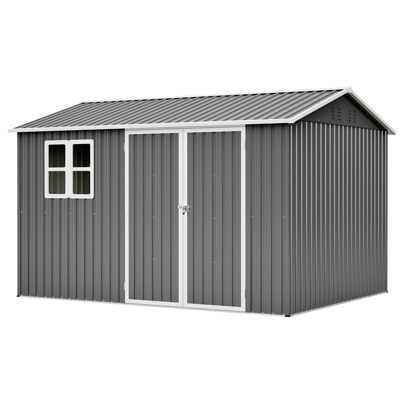10'x8' Oversized Steel Storage Shed with Window and Lockable Doors by HouseOfZazla
