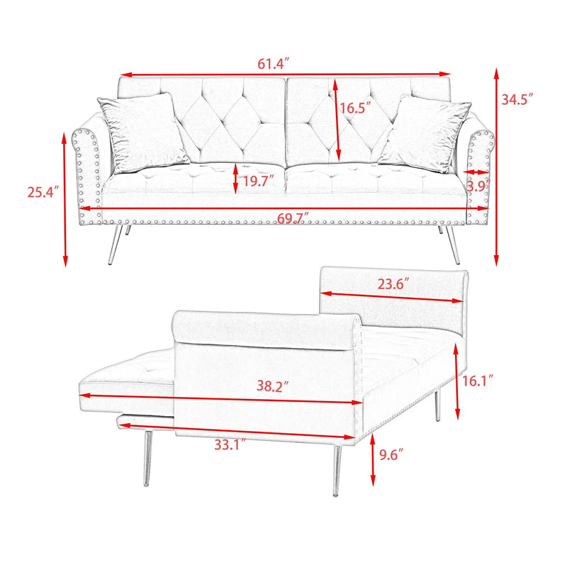 Luxurious Sofa Bed With Nail Head Trim And Matching Pillow by Unique Piece Furniture