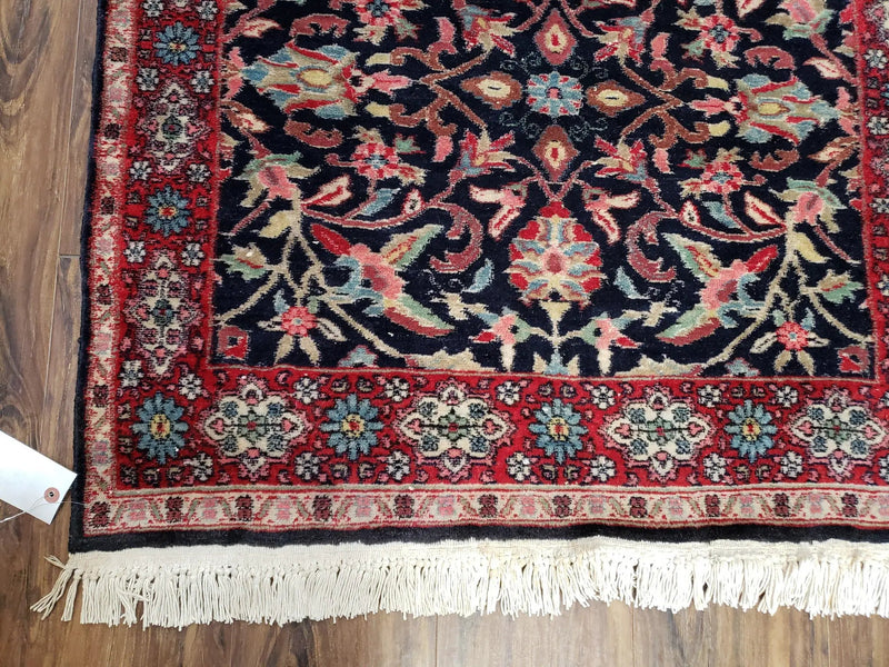 Antique Persian Sarouk Rug 3x5, Navy Blue, Allover Pattern, Hand Knotted by Jewel Rugs