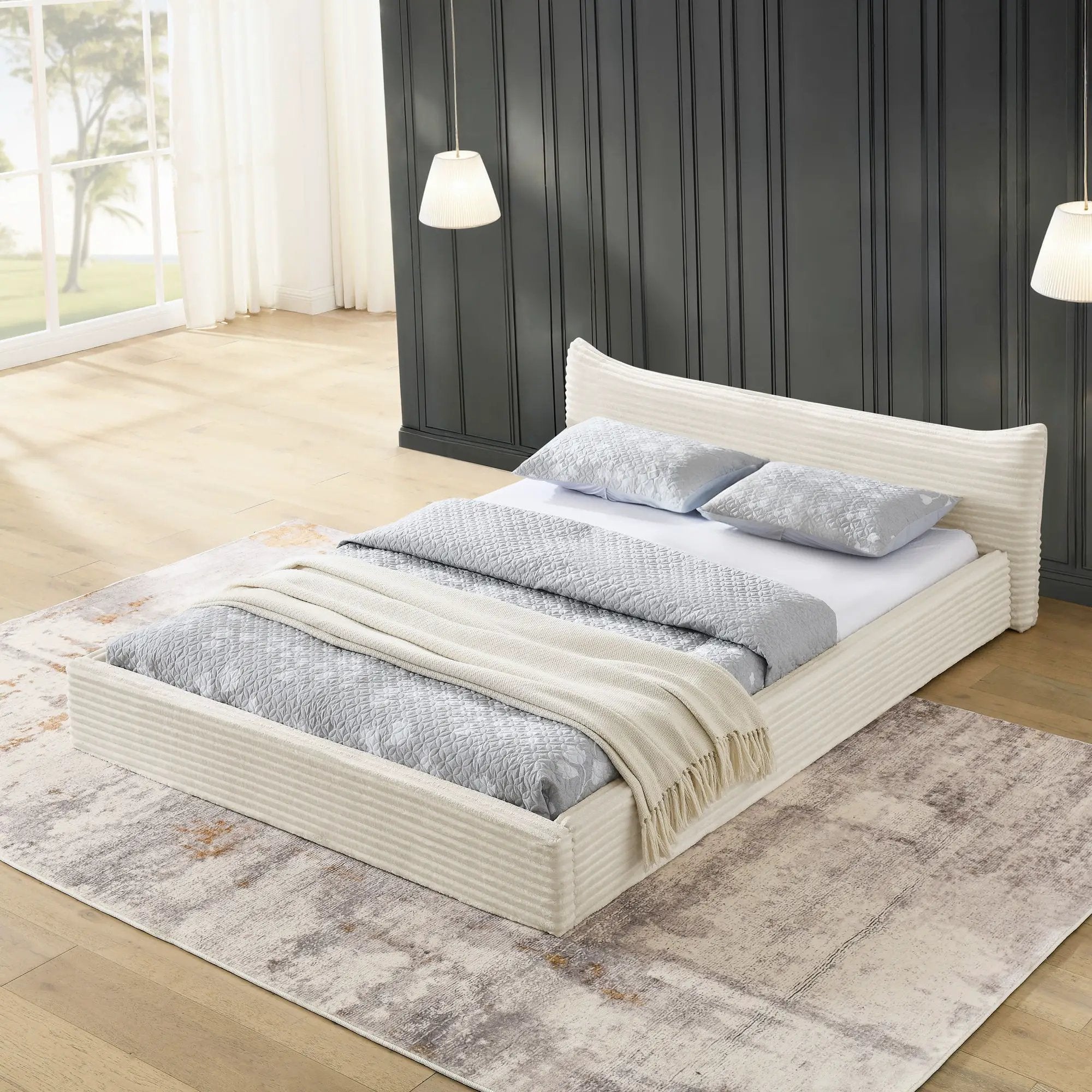 Modern Upholstered Bed Frame With Curved Headboard by HouseOfZazla
