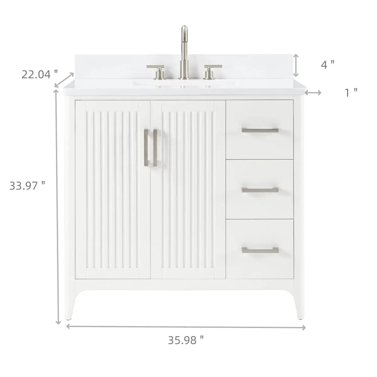 36 Inch Solid Wood Pre-Assembly Bathroom Vanity with US Power - White by HouseOfZazla