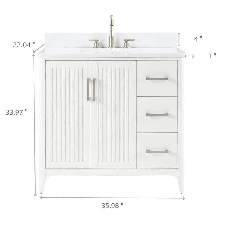 36 Inch Solid Wood Pre-Assembly Bathroom Vanity with US Power - White by HouseOfZazla