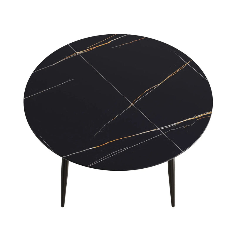 Modern Artificial Stone Round Dining Table With Metal Legs, Can Accommodate 6 People - Black by HouseOfZazla