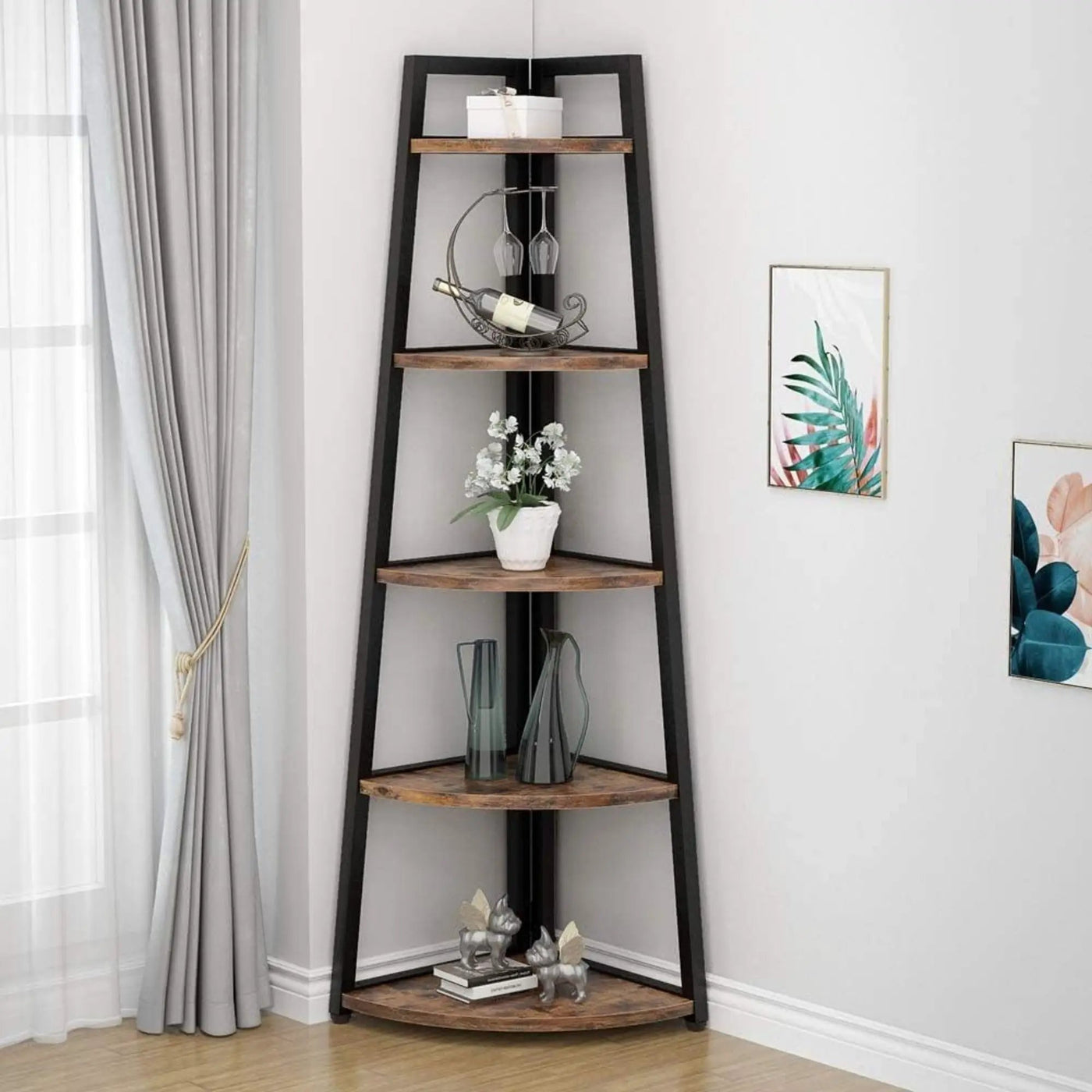 Tall 5 Tier Corner Bookshelf For Living Room by HouseOfZazla