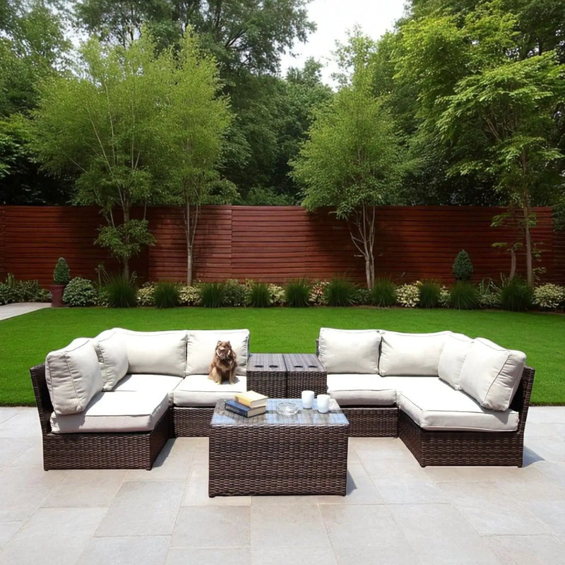 Comfortable Modern Patio Rattan Sectional Set With Cushions by Unique Piece Furniture