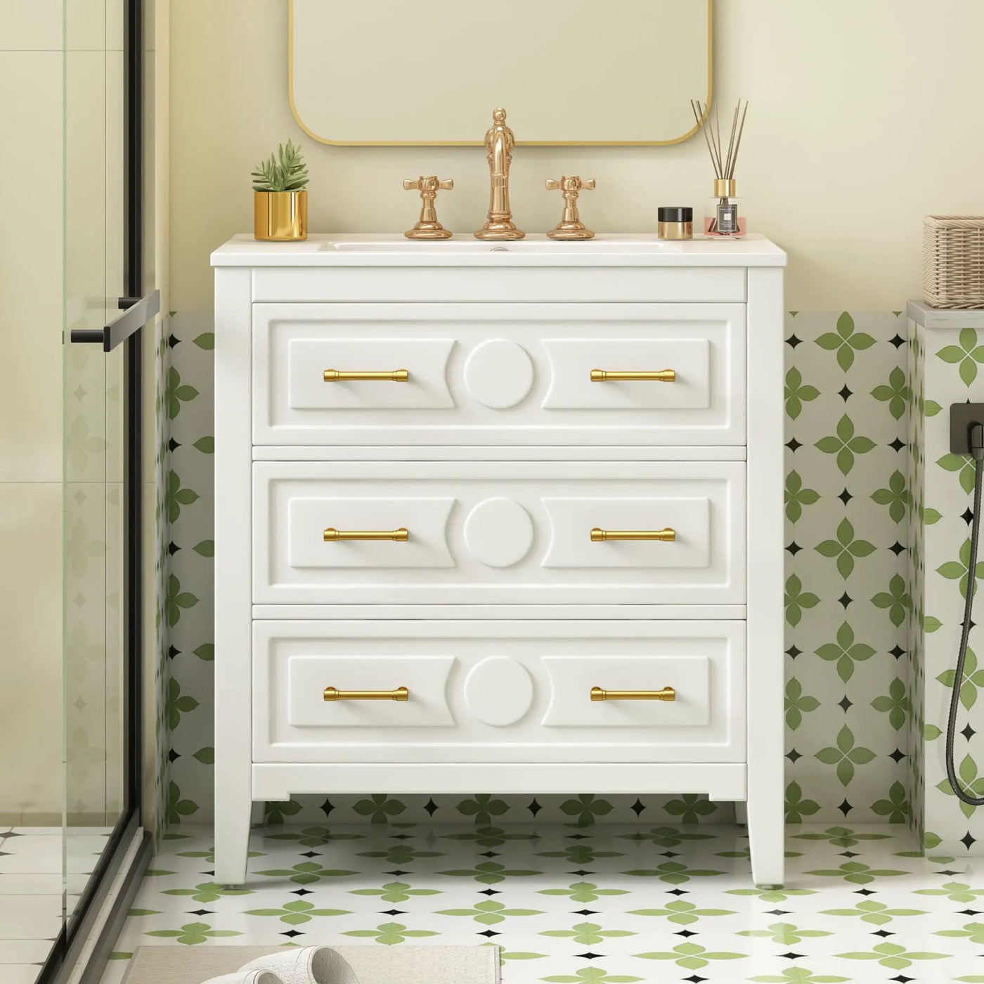 Retro Bathroom Vanity With Sink Combo, Free Standing Single Set With 3 Drawers by Unique Piece Furniture