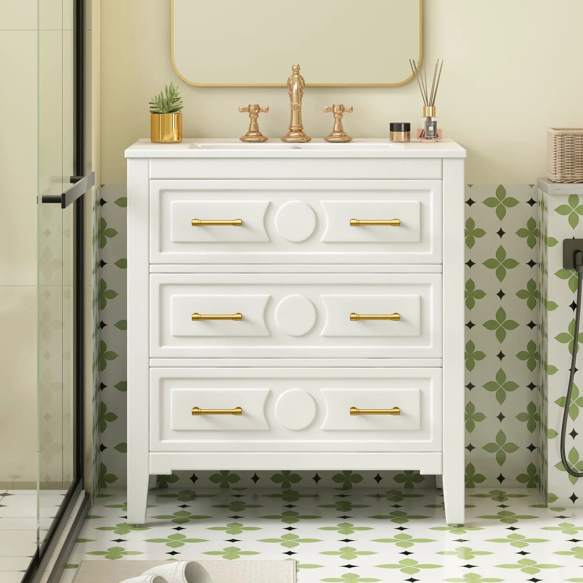 Retro Bathroom Vanity With Sink Combo, Free Standing Single Set With 3 Drawers by Unique Piece Furniture