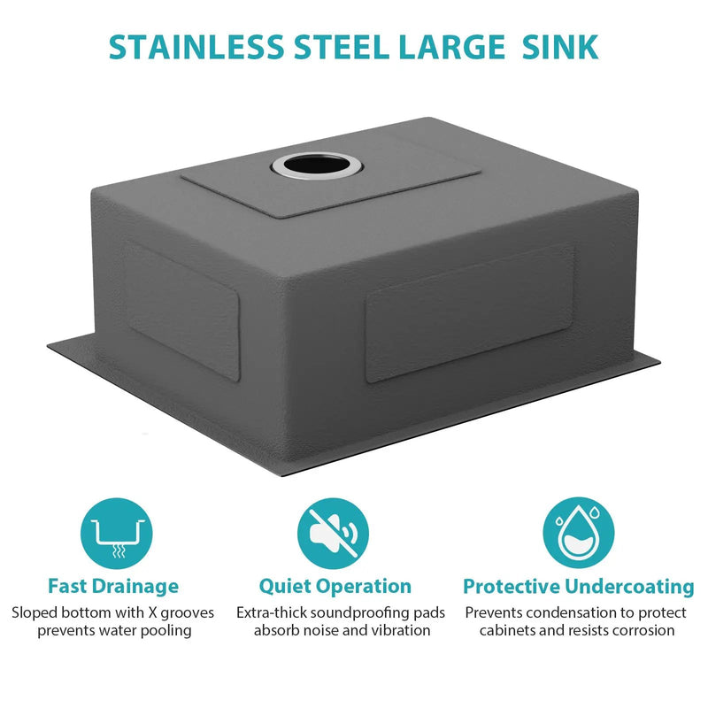25 x 22 x 9 Inch Kitchen Sink Drop-In 16 Gauge Stainless Steel Single Bowl by HouseOfZazla