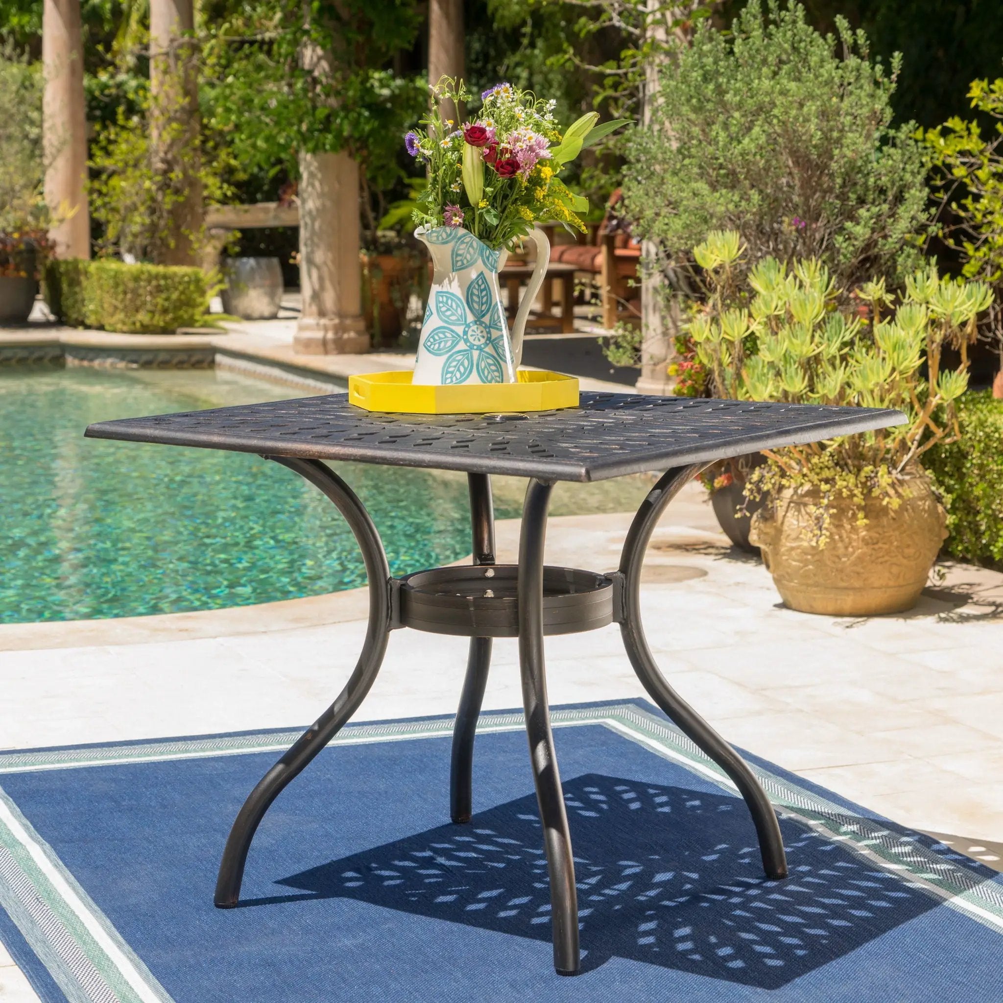 Enchantia Outdoor Square Dining Table with Weave Tabletop and Flared Legs - Copper by HouseOfZazla