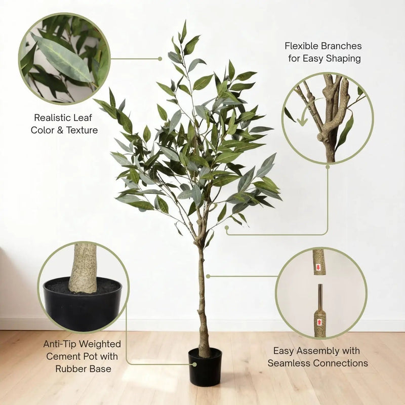 5Ft Realistic Artificial Eucalyptus Tree In Pot With Lush Leaves For Home Office Decor - Green Leaves by Unique Piece Furniture