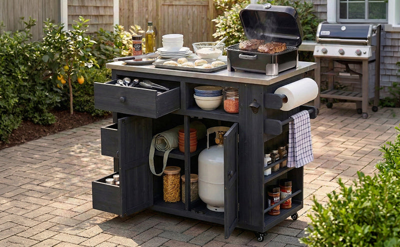 TOPMAX Outdoor Solid Wood Extendable Kitchen Island by HouseOfZazla