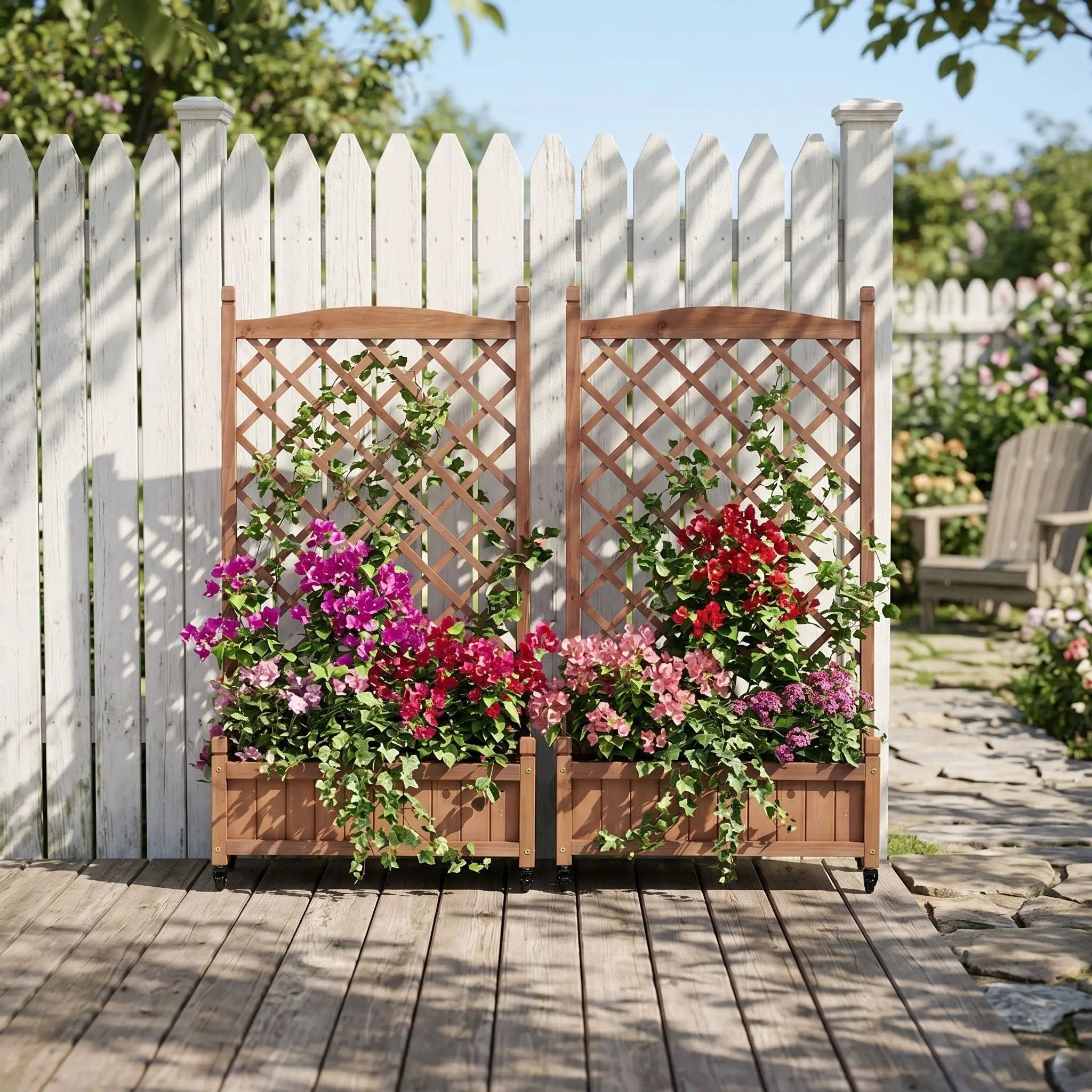 Raised Garden Bed With Trellis 2 Pack, Outdoor Planter Box & Plant Stand With Climbing Racks - Brown by Unique Piece Furniture