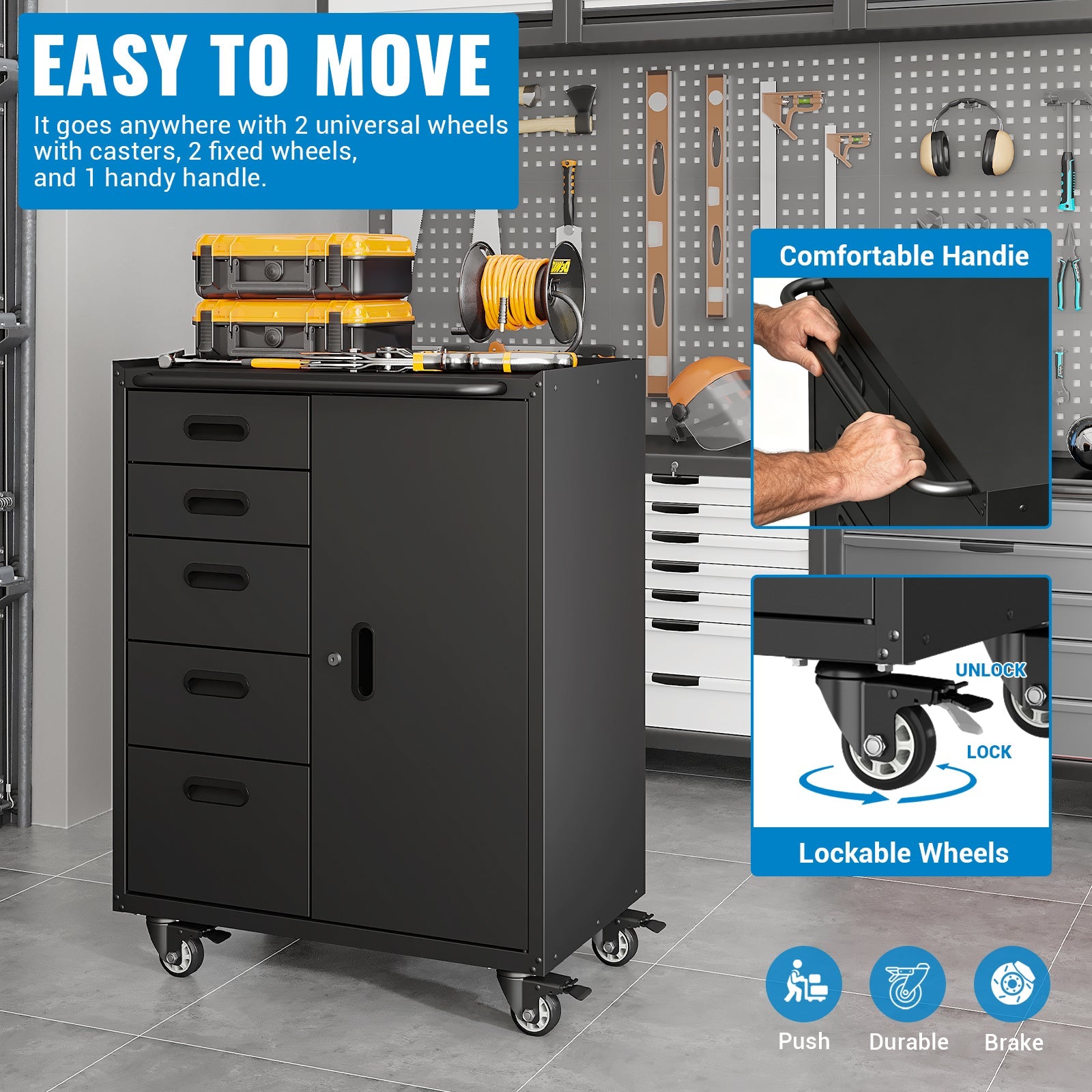 Metal Tool Garage Storage Cabinet with 5 Drawers and 1 Door by HouseOfZazla