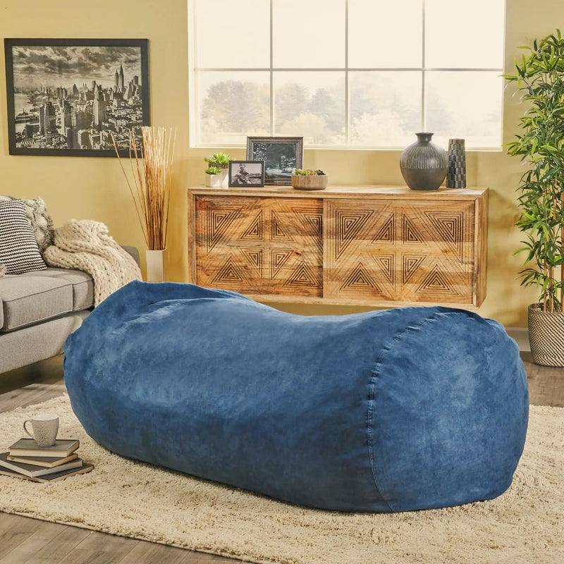 Marlin - 6.5 Foot Cylindrical Bean Bag With Removable Suede Cover - Midnight Blue by Unique Piece Furniture