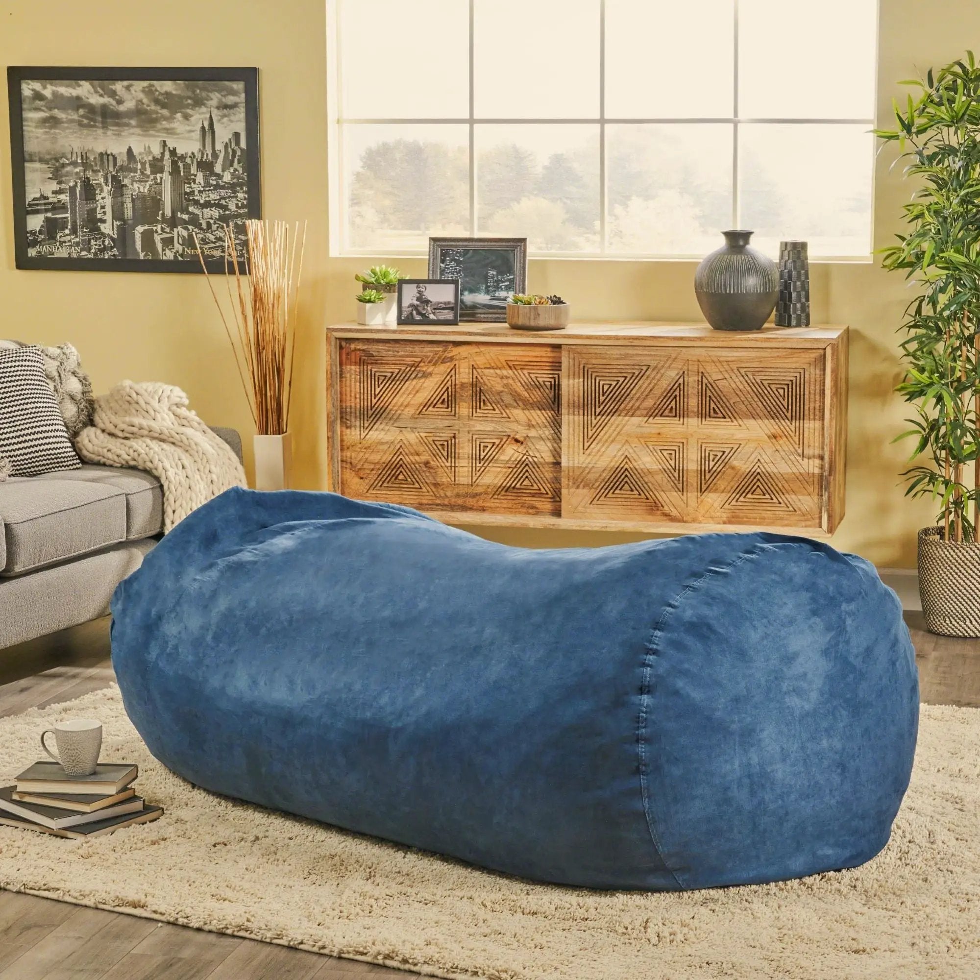 Marlin - 6.5 Foot Cylindrical Bean Bag With Removable Suede Cover - Midnight Blue by HouseOfZazla