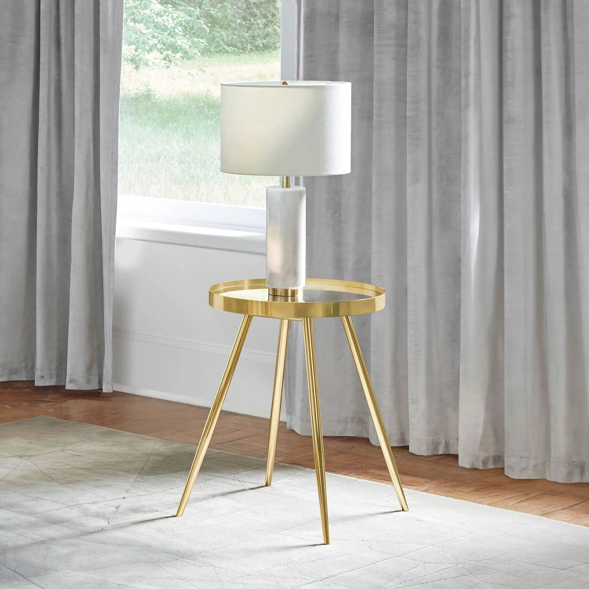 Kaelyn Round Mirror Top End Side Table Gold by Unique Piece Furniture