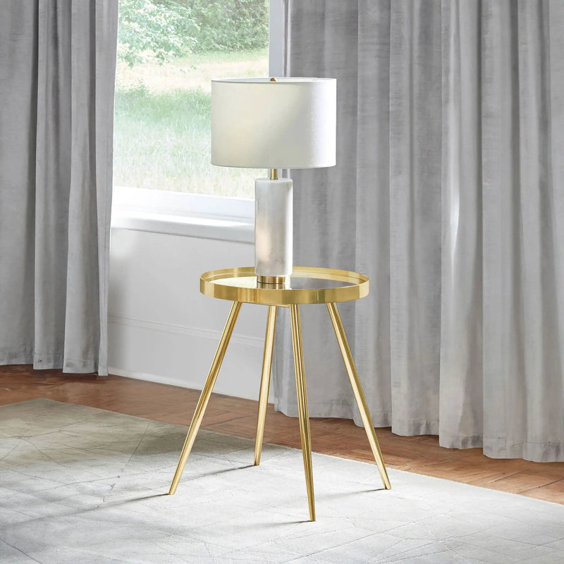 Kaelyn Round Mirror Top End Side Table Gold by Unique Piece Furniture